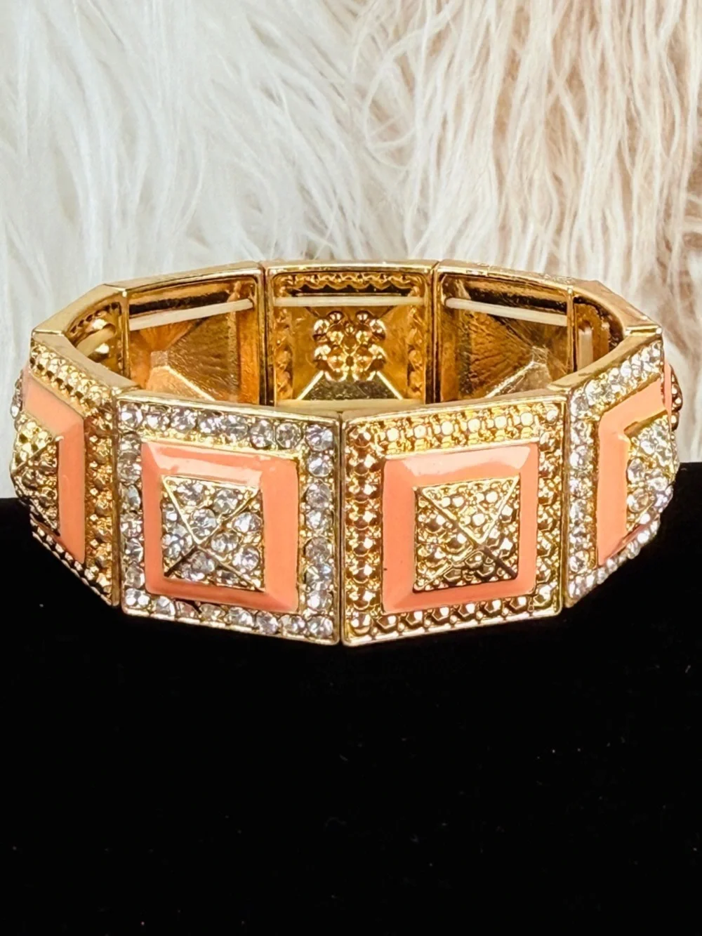 Goldtone Coral Accent Crystal Stretch Bracelet